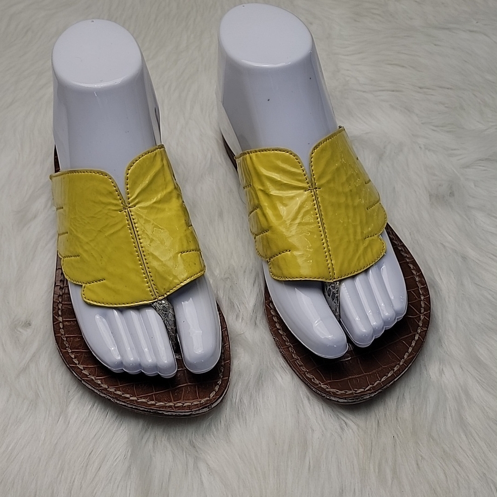 SAM EDELMAN Georgette‎ Rare Yellow Patent Wing Shaped Roman Vibe Thong Sandals 8
